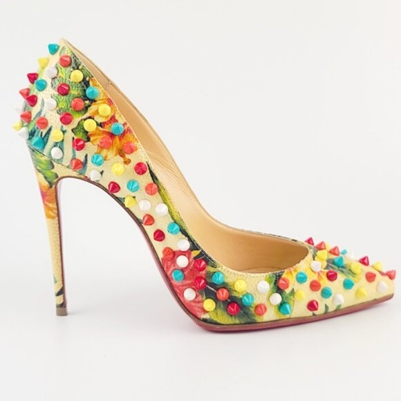 Christian Louboutin HAWAII SPIKE FOLLIES Pumps Multicolor Floral Heels Size 36.5 - Picture 2 of 7